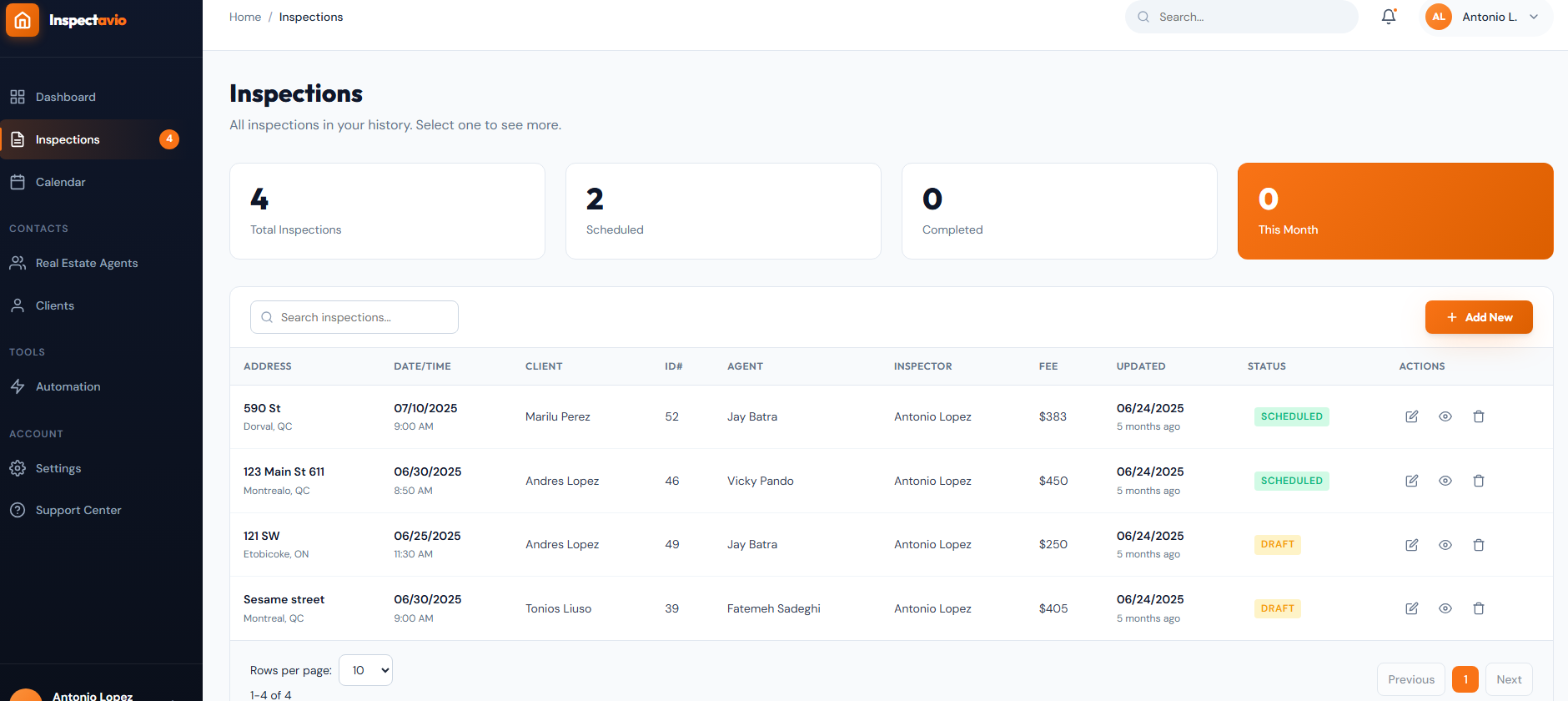 Inspectavio Dashboard Preview